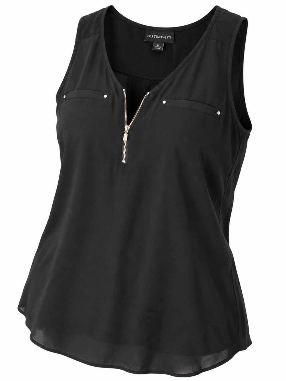 NWT Fortune + Ivy Black Sleeveless Zip-Front Tank